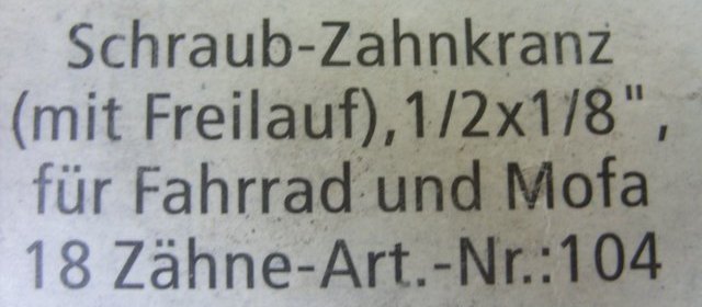 Schraubzahnkranz mit Freilauf