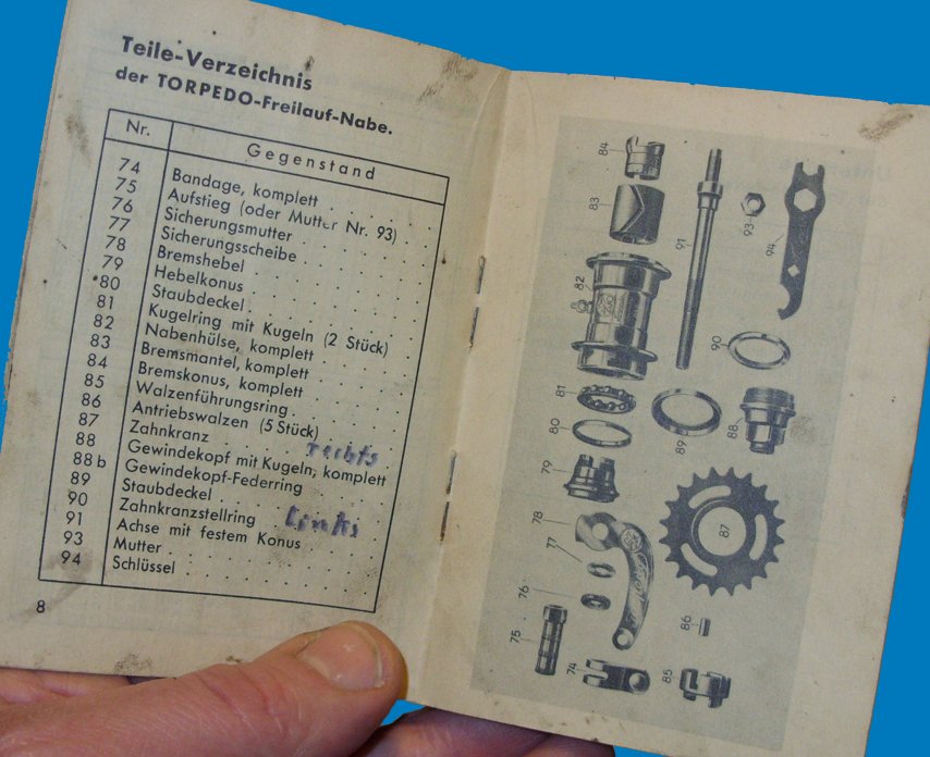 Betriebsanleitung Torpedo Freilauf, Nabenteile