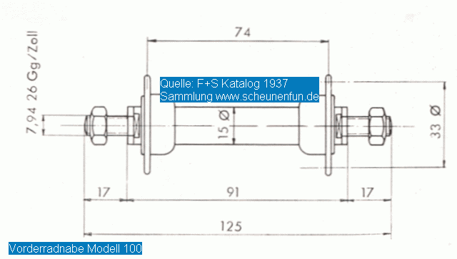 Hauptabmessung Vorderradnabe Mod 100